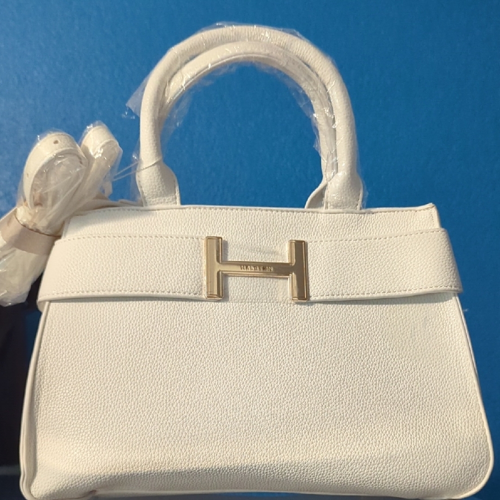White Handbag with Gold Accent